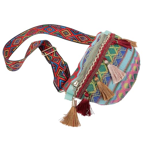 DEARMAMY 1 Stück Umhängetasche schulterbeutel Schultertasche Verstellbarer Schultergurt geldbörse ethnische Stofftasche böhmische Handtasche Damen Brusttasche Bauchtasche Polyester Green von DEARMAMY
