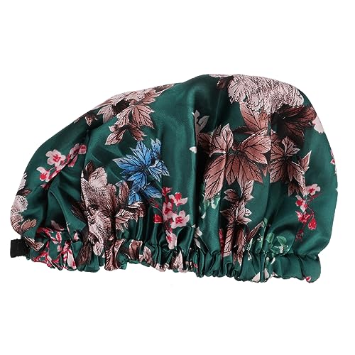 DEARMAMY Wasserdichte Duschkappen Für Frauen Grüne Badekappen Aus Satin-gewebe Elastische Haarhauben Mit Gummiband Wiederverwendbare Zum Zusammenfalten Für Reisen Duschen Kochen Und Spa von DEARMAMY