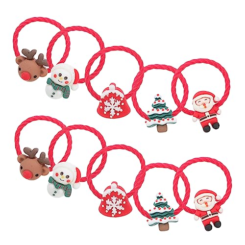 DEARMAMY 10 Paare Haargummis Weihnachts Feier Haarschmuck Set Elastische Haarringe mit Glocken Weihnachtsmann Tannenbaum Rentier Schneemann Motiven Sanfter Haarhalter für Mädchen von DEARMAMY