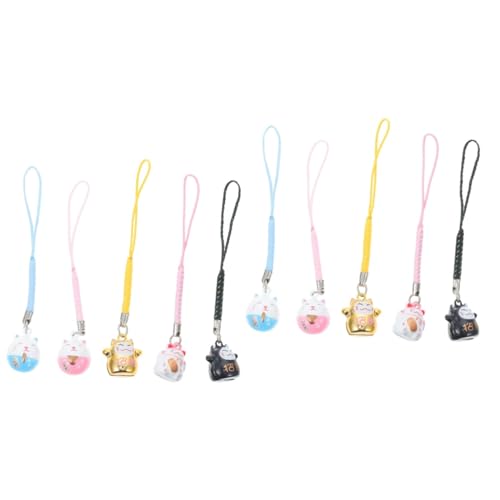 DEARMAMY 10 STK Lucky Cat Messingglocke Katze Anhänger Weihnachtshundeglocke Geformte Glocken Winkende Katze Schlüsselanhänger Winkende Katzenverzierung Cartoon-Glocke-anhänger Kette Kupfer von DEARMAMY