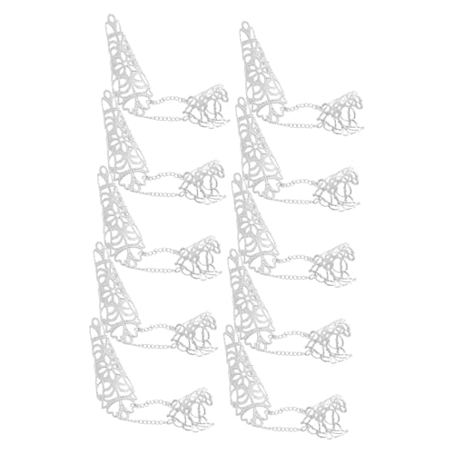 DEARMAMY 10 Stück Teiliges Halloween Fingernagel Metallringset mit Ketten Gothische Claw Fingertip Ringe aus Eisen Langlebiges Elektroplattiertes Handzubehör für Damen Cosplay und von DEARMAMY