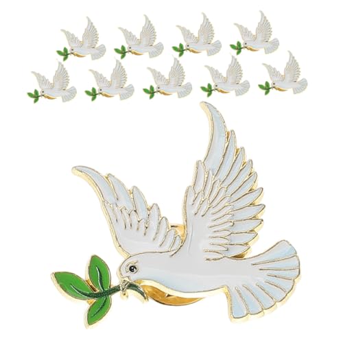 DEARMAMY 10 Stück Teiliges Taube Anstecknadeln aus Legierung Leichte Künstlerische Taubenbroschen mit Olivenzweig Symbolisch für Liebe und Harmonie Vielseitig für Damenkleidung Kleider von DEARMAMY