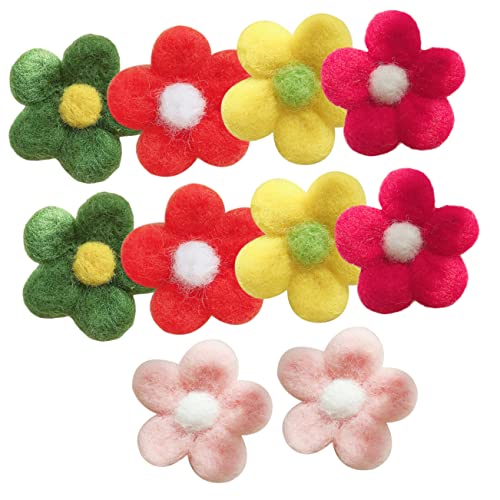 DEARMAMY 10 Stück Wolle Filzhaarzubehör Blumen Handwerk Blumenanhänger selber machen handgefertigte Wollstrickblume Blumendekor aus Filz Bastelmaterial selber filzen Blumenverzierungen von DEARMAMY