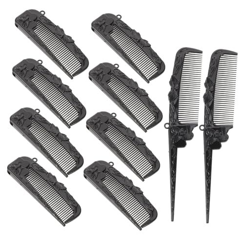 DEARMAMY 10stücke Klappkammbürste Faltbar Für Damen Mit Feinem Kamm Gegen Schuppen Und Toupierkamm Für Kopfhautpflege Entwirrungskamm Mit Scheitelkamm Aus Carbon Für Friseure Und von DEARMAMY
