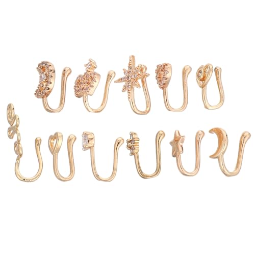 DEARMAMY 11 Stück Teiliges Kupfer Fake Nose Rings mit funkelnden Schmucksteinen U-förmige Nasenringe frei von Piercing Leichter und Robuster Nasenclip für Damen Herren und Teens von DEARMAMY