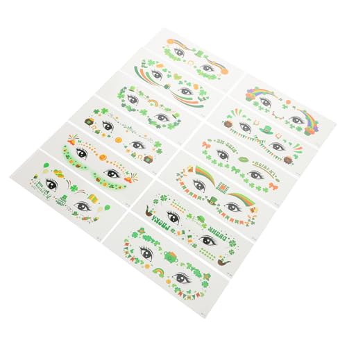DEARMAMY 12blätter Patrick's Day Gesichtstätowierungen Hautfreundliche Kleeblatt Aufkleber Für Irische Partys Und Festivals Temporäre Tattoos Für Feierlichkeiten Und Dekorationen von DEARMAMY