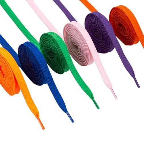 DEARMAMY 12 Paare Bunte Flache Schnürsenkel aus Polyester Doppellagige Robuste Schuhbänder für Sneaker Laufschuhe Wanderschuhe und Freizeitschuhe Strapazierfähig Geeignet für Damen Herren von DEARMAMY