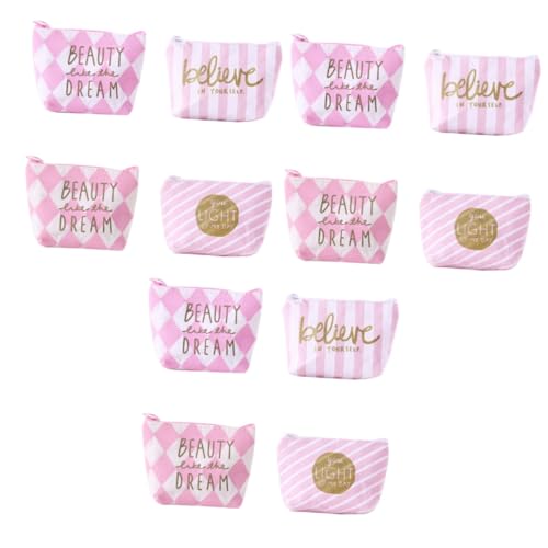 DEARMAMY 12 STK Mini-Geldbörse Storage Pockets Storage Bags leinentasche mini-Portemonnaie Münzklammer Wechseltasche Wechselgeldbeutel aus Segeltuch Münzhalter mit Reißverschluss Rosa von DEARMAMY