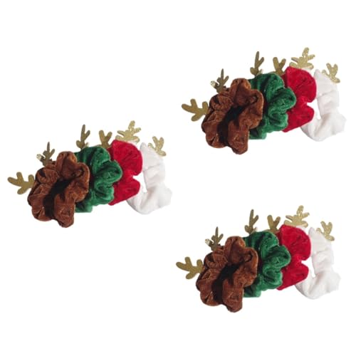 DEARMAMY 12 Stck. Stretchy Haargummis mit Plüsch Hirschgeweih Elastische Ponytail Halter Weiche Haarbänder in Weiß Grün Rot Braun Damen Haarschmuck für Weihnachten und Festliche Anlässe von DEARMAMY