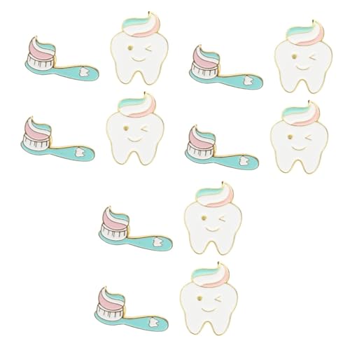 DEARMAMY 12 Stk Zahnform-Abzeichen Einzigartige Brosche Zahnförmige Brosche Zahn-Emaille-Pin Zahnbürsten-Anstecknadel Neuheit Krankenschwester Pin-Ästhetik Rucksäcke Stift von DEARMAMY