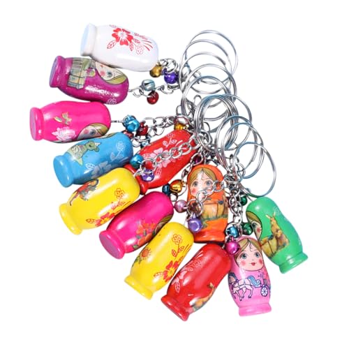 DEARMAMY 12stücke Holz Matroschkas Puppe Schlüsselanhänger Bunte Malerei Anhänger Schlüssel Dekorationen Holz Schlüsselanhänger von DEARMAMY