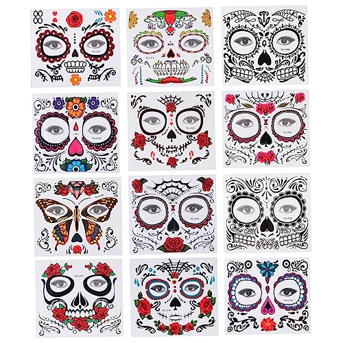 DEARMAMY 12Stücke Halloween Gesicht Aufkleber Wasserdichte Umweltfreundliche Temporäre Tattoos für Party Deko Cosplay und Festivals von DEARMAMY