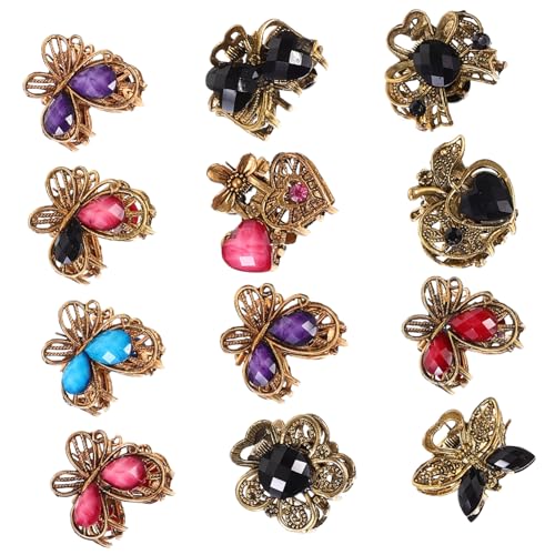 DEARMAMY 12stücke Teiliges Retro Mini Haarklammern Für Frauen Nonslip Kleine Haarzangen Clips Aus Legierung Und Acryl in Attraktiven Farben Für Alltagsfrisuren Und Besondere Anlässe von DEARMAMY