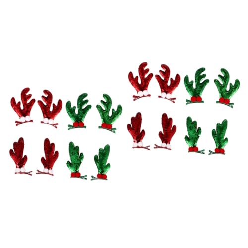 DEARMAMY 16 Teiliges Weihnachts Haarschmuck mit Roten und Natürlichen Hirschgeweih Haarclips Glitzernde Party Haarspangen für Mädchen Bequem Langlebig und Festliche Geschenkidee von DEARMAMY