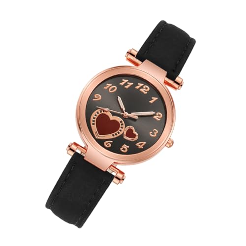 DEARMAMY 1Stk Damenuhr Gold Frauen Handgelenk Herzuhr für Frauen analoge Uhr damenarmbanduhren Lederarmbanduhr Quarzuhr für Damen Quarzuhr für Mädchen mineralverstärktes Glas Black von DEARMAMY