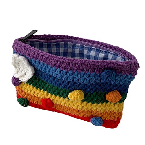 DEARMAMY Regenbogentasche Gestrickt Aus Wollgarn Handtasche Mit Handyfach Wechseltasche Bunt Für Münzen Und Schlüssel Geldbörse Für Damen von DEARMAMY