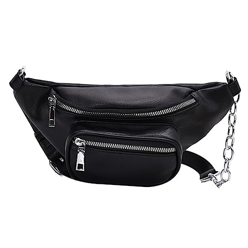 DEARMAMY 1Stk Kette Damen Tasche modische Bauchtasche Handtasche, Umhängetasche Frauen Taschen schulterbeutel Schultertasche einzelne Umhängetasche modische PU-Gürteltasche PU-Leder Black von DEARMAMY