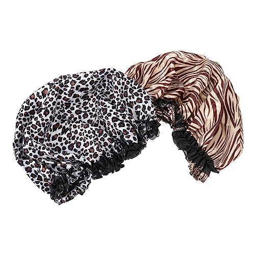 DEARMAMY 1Stück Elastische Nachtschlafmütze für Damen Satin mit Blumenrand Schlafhaube für Chemotherapie Haarausfall Duschhaube für Angenehmes von DEARMAMY
