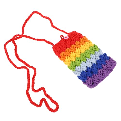 DEARMAMY 1Stück Handgewebte Handy Schultertasche Praktische Umhängetasche Für Mobiltelefone Farbenfrohe Regenbogen Patchwork Design Für Sichere Aufbewahrung Ihres von DEARMAMY