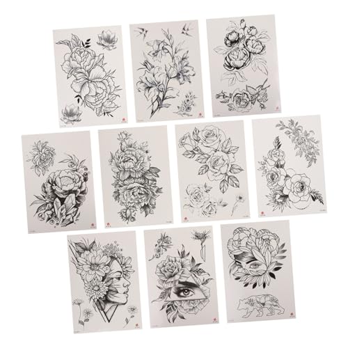 DEARMAMY Blume Tattoos Aufkleber Blume Muster Körper Aufkleber Schwarz Temporäre Körper Tattoos Kleine Leichte Für Arm Bein Party Bühne von DEARMAMY