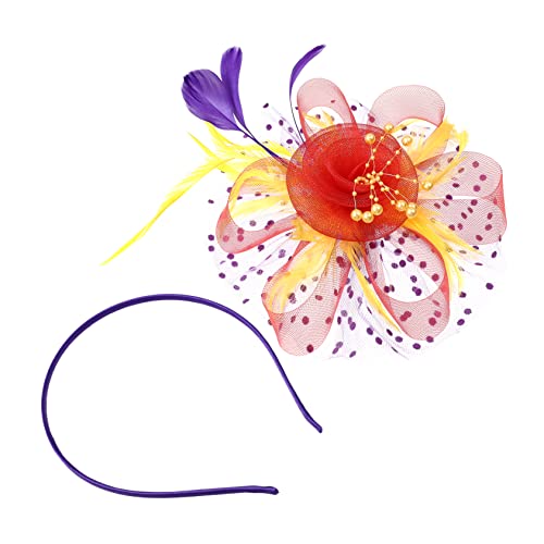 DEARMAMY 1satz Fascinator Hüte Mit Netz Und Federn Für Hochzeits Und Cocktail-accessoires Für Teeparty Rot Gelb von DEARMAMY