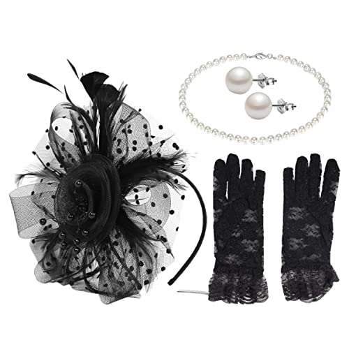 DEARMAMY 1satz Fascinator-hut Mit Schleier Perlenhalskette Ohrringen Und Handschuhen Für Damen Für Tea Parties Hochzeiten Und Besondere Anlässe von DEARMAMY