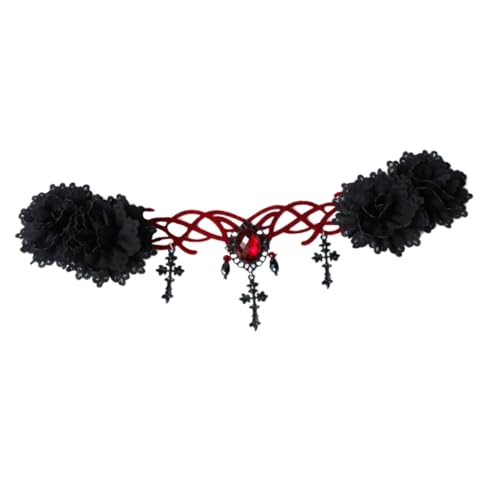 DEARMAMY 1stück Gothic Lolita Haarband Mit Kreuz-haarschmuck Für Halloween Elastisches Kopfband Für -cosplay Schickes Gothic-accessoire Für Damen Und Mädchen von DEARMAMY
