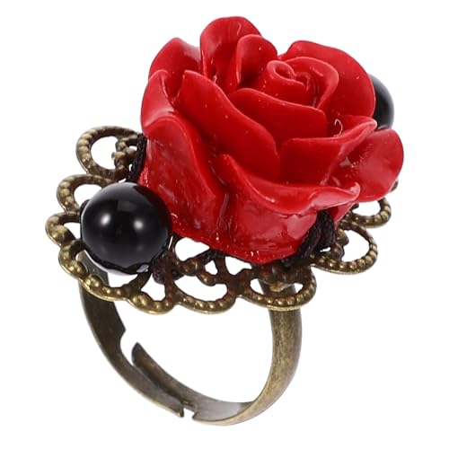 DEARMAMY 1stk Ring Im Ethno-stil Größer Armbänder Ring Mit Blumendekor Ring Im Retro-stil Fingerring- Ringschmuck Im Retro-stil Schmuckring Mädchenschmuck Schwarzer Rot von DEARMAMY