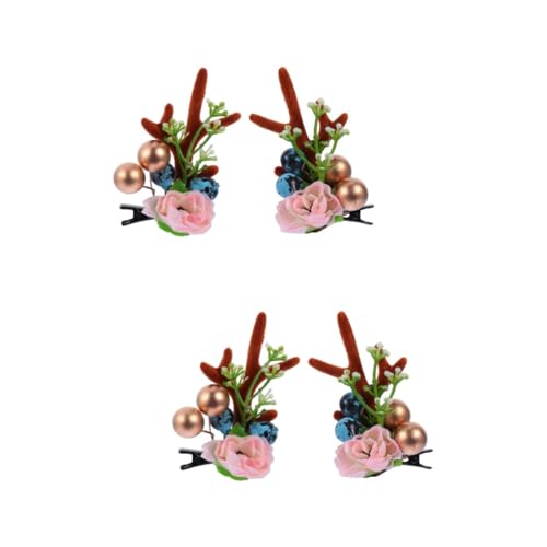 DEARMAMY 2 Paare Blumen Haarspange mit Rentier Geweih Weihnachts Haarschmuck für Frauen Festliche Haarklammern Komfortabel und Vielseitig für Party Hochzeit und Fotoshooting von DEARMAMY