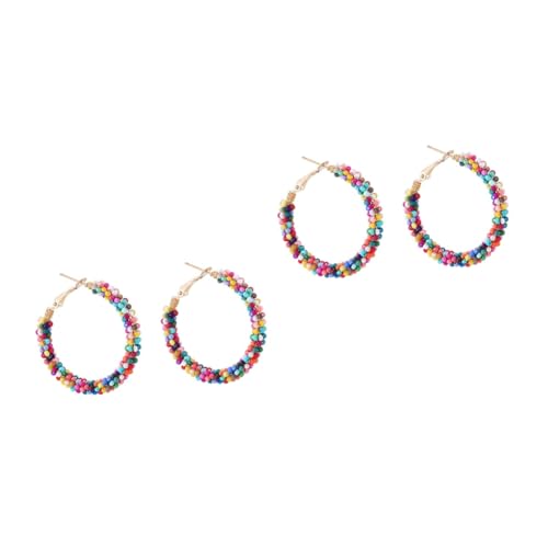 DEARMAMY 2 Paare Bunte Boho Ohrringe Damen Perlenohrringe Hängend Resin Kreolen Kreisförmige Ohrschmuck Festival Schmuck für Frauen Alltag Party von DEARMAMY
