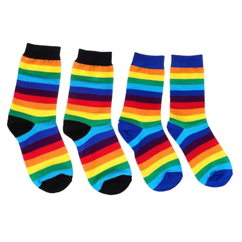 DEARMAMY 2 Paare Bunte Mid calf Socken mit Regenbogenstreifen Atmungsaktive Baumwollsocken für Jahreszeiten Elastisch und Angenehm Geeignet für Sport und Alltag Modischer College stil von DEARMAMY