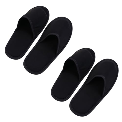 DEARMAMY 2 Paare Faltbare Hausschuhe aus Atmungsaktivem Material mit Rutschfesten Sohlen Leicht und Tragbar für Reisen Hotel und Gäste Praktischer Aufbewahrungstasche in Schwarz von DEARMAMY