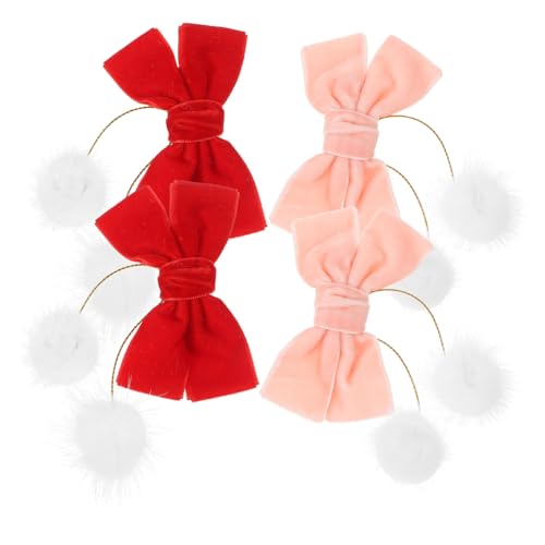 DEARMAMY 2 Paare Kleine Samt Haarspangen mit Schleife und Flauschigem Ball Leichte Haarschmuck Accessoires für Mädchen Widerstandsfähig und Vielseitig für Weihnachten Feiern und Alltag von DEARMAMY