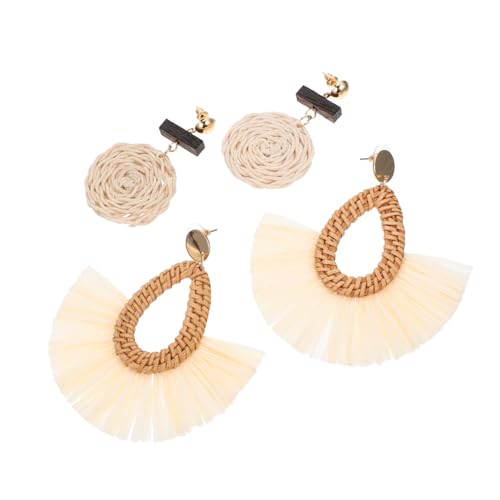 DEARMAMY 2 Paare Rattan Ohrhänger für Frauen Boho Tropfenohrringe Handgefertigte Strandohrringe für Sommer Urlaub und Besondere Anlässe Hypoallergen Langlebig und von DEARMAMY