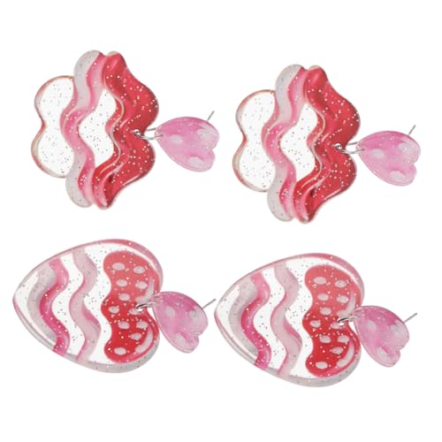 DEARMAMY 2 Paare Trendige Baumelnde Ohrringe für Frauen Bunte Lippen und Erdbeeren für Alltagslook und Partys Cosplay Festival Urlaub von DEARMAMY