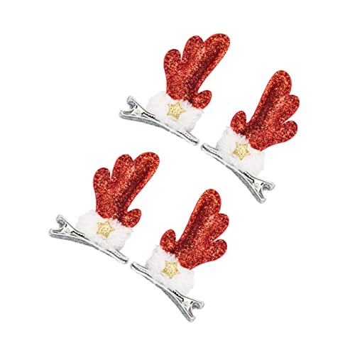 DEARMAMY 2 Paare Weihnachtliche Haarspangen Set für Mädchen Glitzer Rentier Antler Haarklammern Bezaubernde Haaraccessoires für Festliche Anlässe und Partys von DEARMAMY
