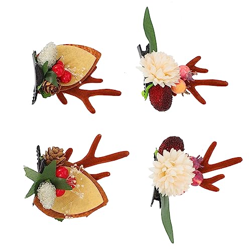 DEARMAMY 2 Paare Weihnachts Haarclips mit Rentiergeweih Design Festliche Haarschmuck für Damen Mädchen für Weihnachtskostüme und Tägliche Styles von DEARMAMY