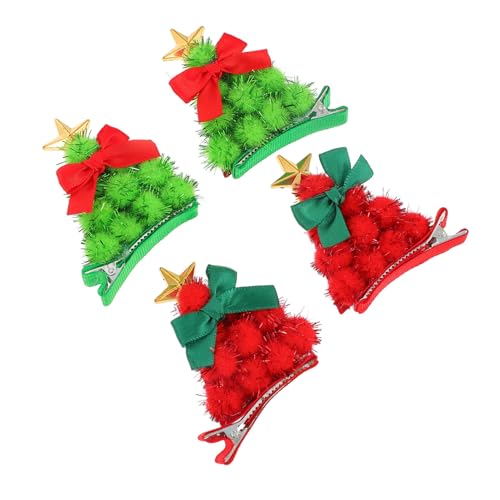 DEARMAMY 2 Paare Weihnachtsbaum Haarklammern Festliche Xmas Haarspangen in Rot und Grün Niedliche Haarschmuck Clips für Damen Mädchen Weihnachtsdeko und Haarstyling Zubehör von DEARMAMY