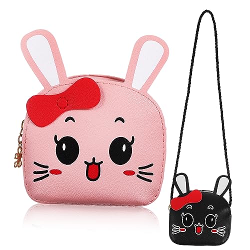 DEARMAMY 2stücke Kawaii Mädchen Umhängetasche Kleine Cartoon Kaninchen Geldbörse Pu Schultertasche Für Junge Mädchen Für Schlüssel Handy Und Kleingeld von DEARMAMY