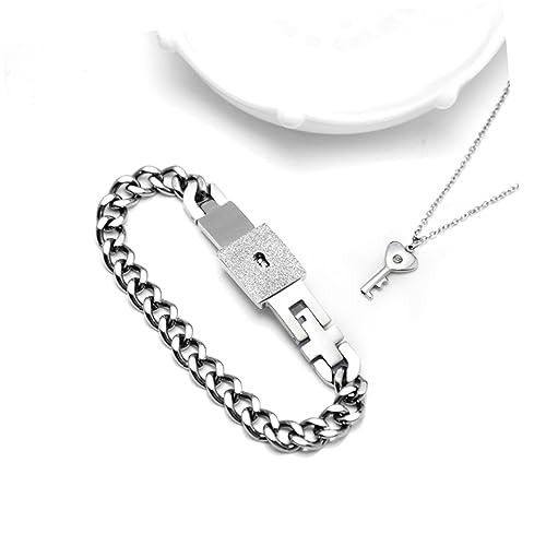 DEARMAMY 2 STÜCK Teiliges Unisex Armband und Halskette Set Silber Interlocking Gravur Schmuck für Damen Herren Freundschaftsarmband mit Langlebiger Korrosionsbeständigkeit von DEARMAMY