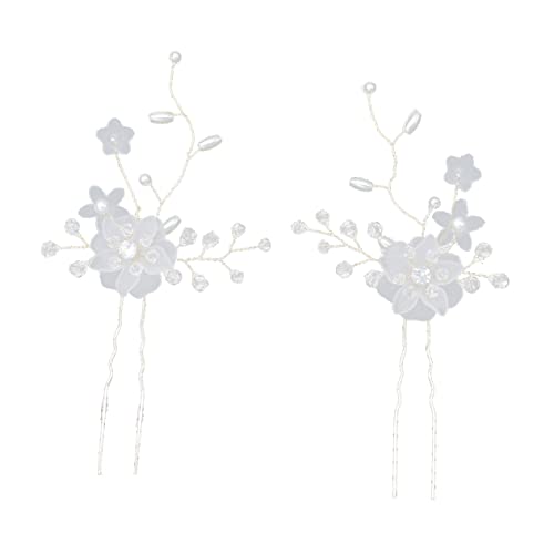 DEARMAMY 2 STÜCK U Förmige Acryl Blüten Haarnadeln mit Perlen und Strass Braut Haarschmuck Vintage Stil für Damen Hochzeitsschmuck von DEARMAMY