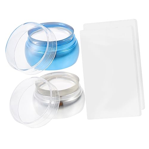 DEARMAMY 2 Sätze Nagelkunst Stempel und Schaber Set aus Silikon Transparent mit Deckel Teilig Metall Stempel mit Blauen und Silbernen Griffen für Diy Maniküre und Nageldesign von DEARMAMY