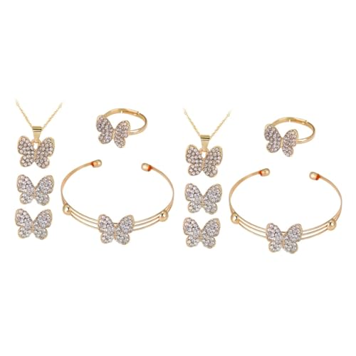 DEARMAMY 2 Sätze Schmetterling Schmuckset Damen Teilig Wassertröpfchen Anhänger Halskette Armband Ring Ohrringe Eleganter Silberschmuck für Besondere Anlässe von DEARMAMY