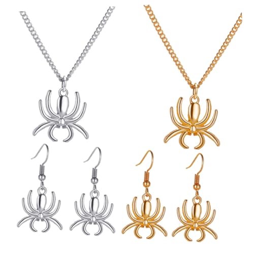 DEARMAMY 2 Sätze Spider Schmuckset für Damen Teiliges Set mit Halskette und Ohrringen für Halloween Spinnen Designs für Besondere Anlässe und Partys von DEARMAMY