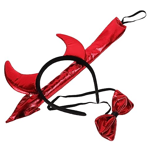 DEARMAMY 2sätze Teufel Kostüm Mit Hörnern Fliege Und Kreatives Halloween Zubehör Für Partys Cosplay Und Karneval Leicht Und Bequem Zu Tragen Für Erwachsene Und Geeignet von DEARMAMY