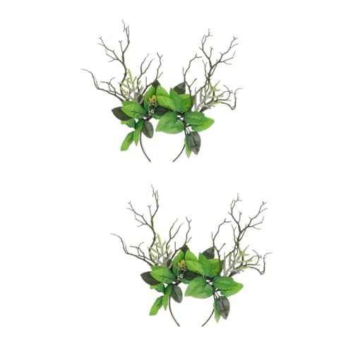 DEARMAMY 2 Stck Natürlicher Hirschgeweih Haarreif aus Langlebigem Material Rutschfest und Bequem Einzigartiges Design mit Blättern für Halloween Weihnachten Cosplay Party und von DEARMAMY