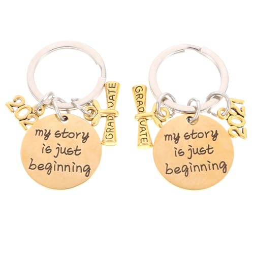 DEARMAMY 2 Stück 2021 Abschluss Schlüsselanhänger Schlüsselhalter Abschlussschlüsselkette Schlüsselbund Herren Schlüsselanhänger Bulk-schlüsselanhänger Für Frauen Golden Rostfreier Stahl von DEARMAMY