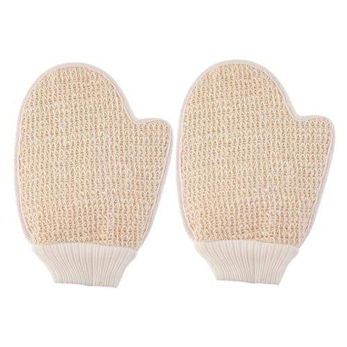 DEARMAMY 2 Stück Badeschlamm-handschuhe Gesichtspeeling Hautpeeling Für Den Körper Luffa-handschuhe Peeling-duschhandschuhe Für Frauen Duschzubehör Beige Zusammengesetzter Schwamm von DEARMAMY