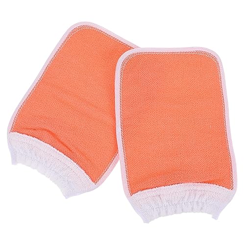 DEARMAMY 2 Stück Badetuch Handtuch Peelinghandschuh zum Peeling, Peelingtuch Körper Badeschrubber Handschuhe Bad -Peelinghandschuh Handtücher schrubben Pflanzenfasern Orange von DEARMAMY