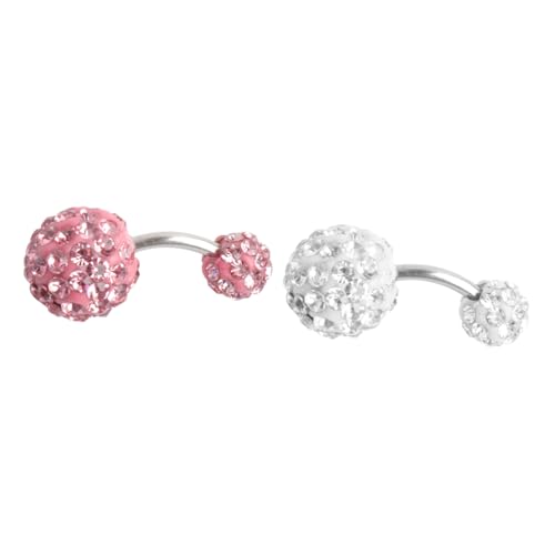 DEARMAMY 2 Stück Bauchnabelpiercing Damen Strass Glitzernd Allergikerfreundlich Nabelring Bar Rosa Weiß Schmuck Mädchen von DEARMAMY